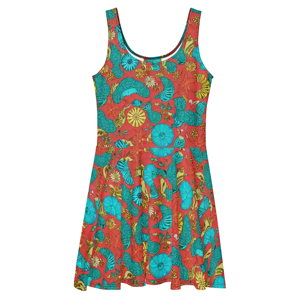 Coral Garden Rhapsody on Skater Dress — Front