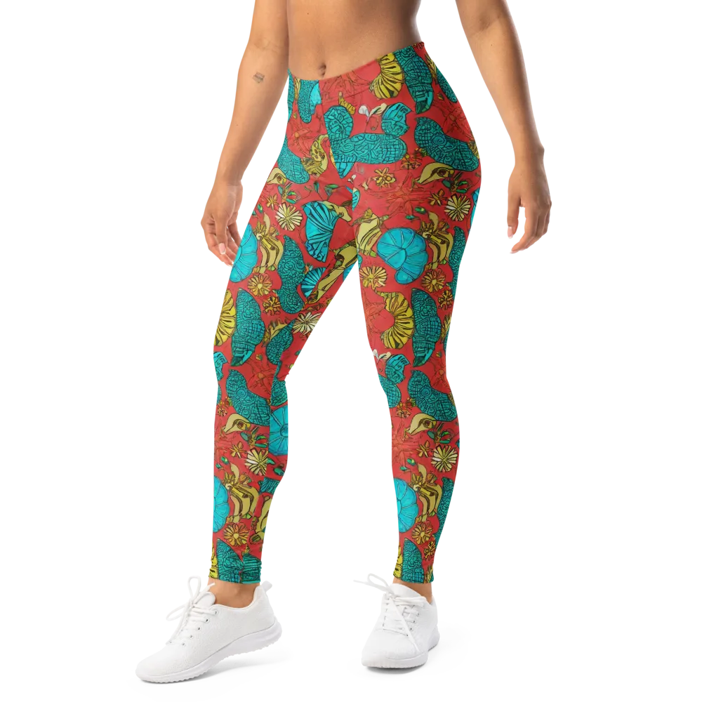 Coral Garden Rhapsody on Leggings — Left Front