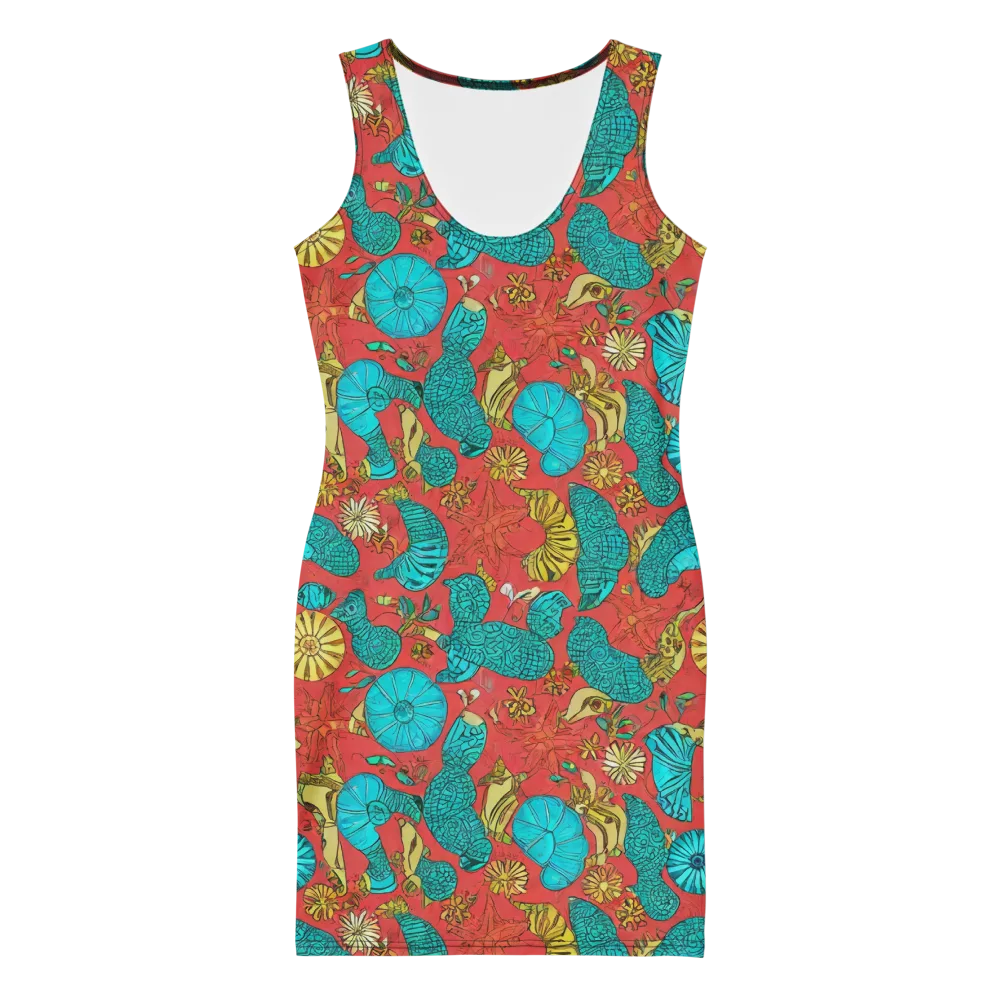 Coral Garden Rhapsody on Bodycon Dress — Front