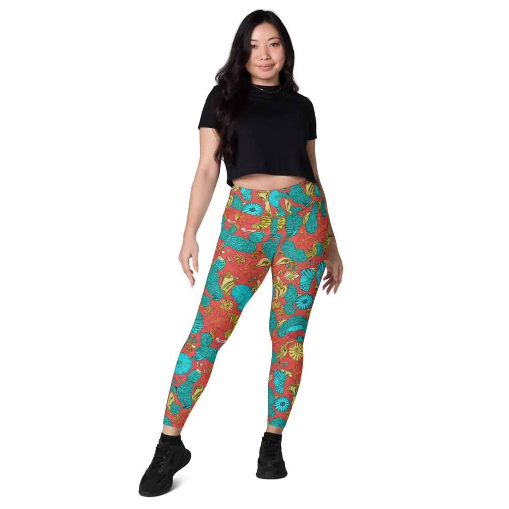 Coral Garden Rhapsody on Leggings with Pockets — Front