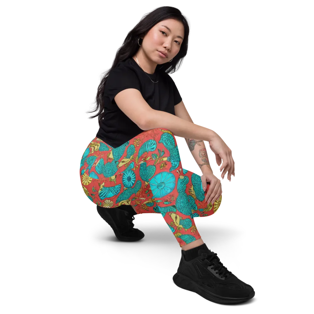 Coral Garden Rhapsody on Leggings with Pockets — Right Front