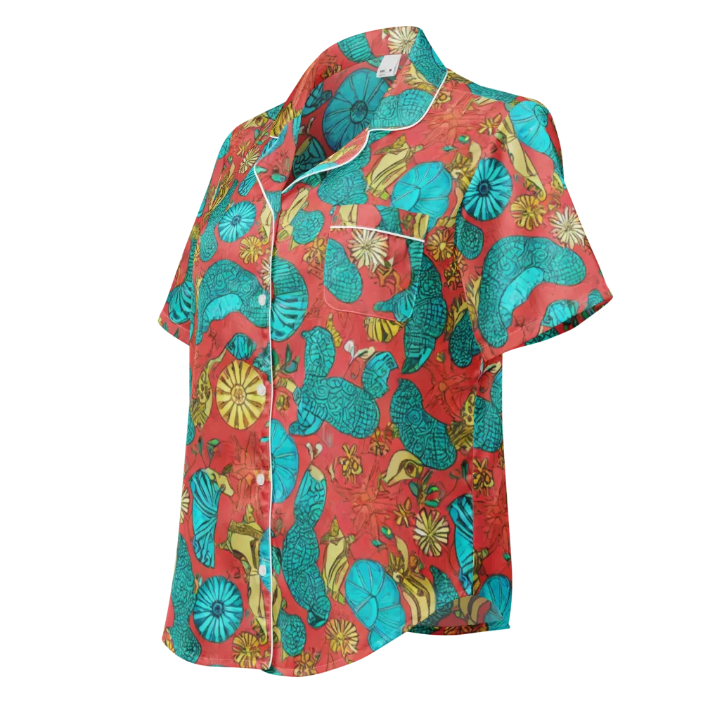 Coral Garden Rhapsody on Women's Short Sleeve Pajama Top — Left Front
