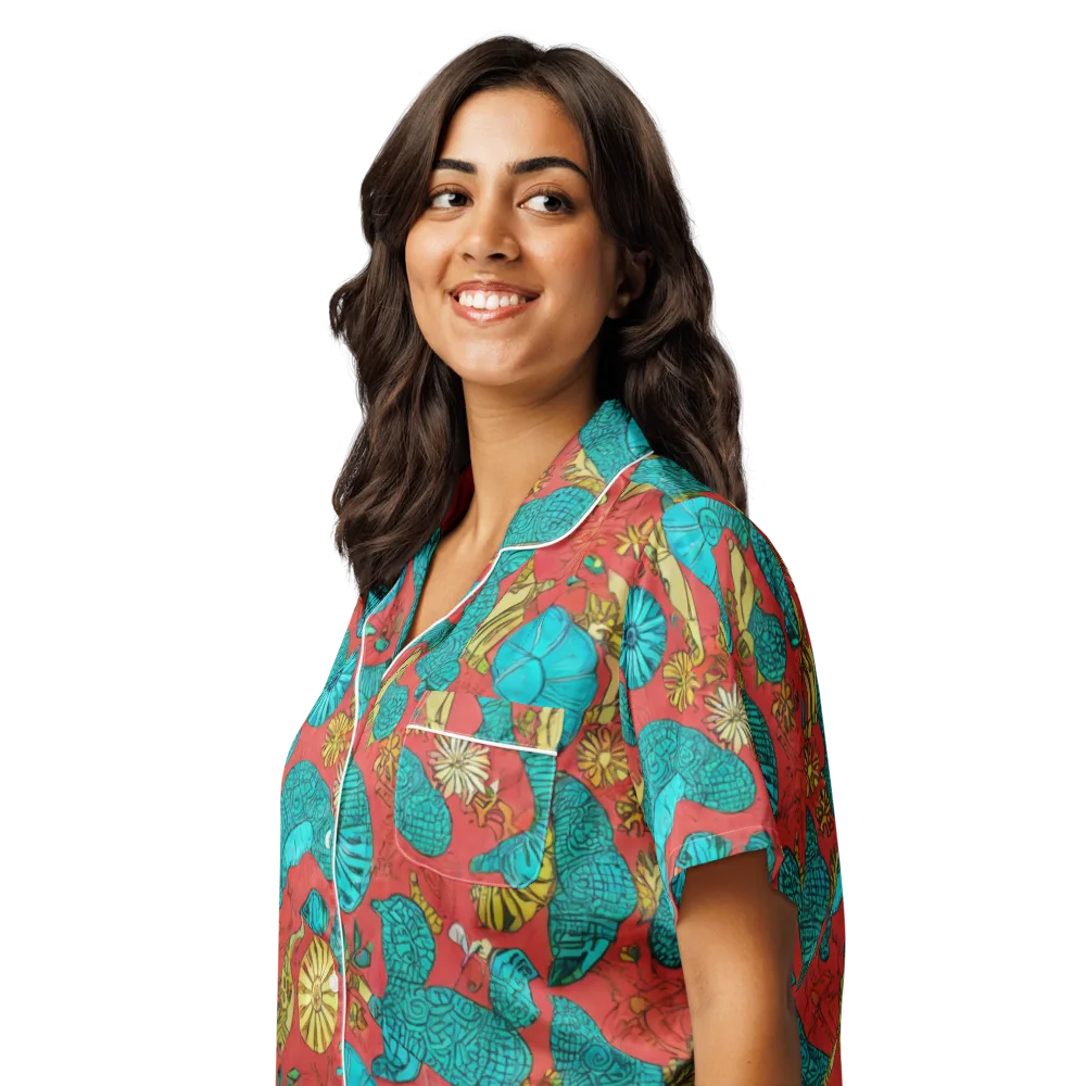 Coral Garden Rhapsody on Women's Short Sleeve Pajama Top — Left Front