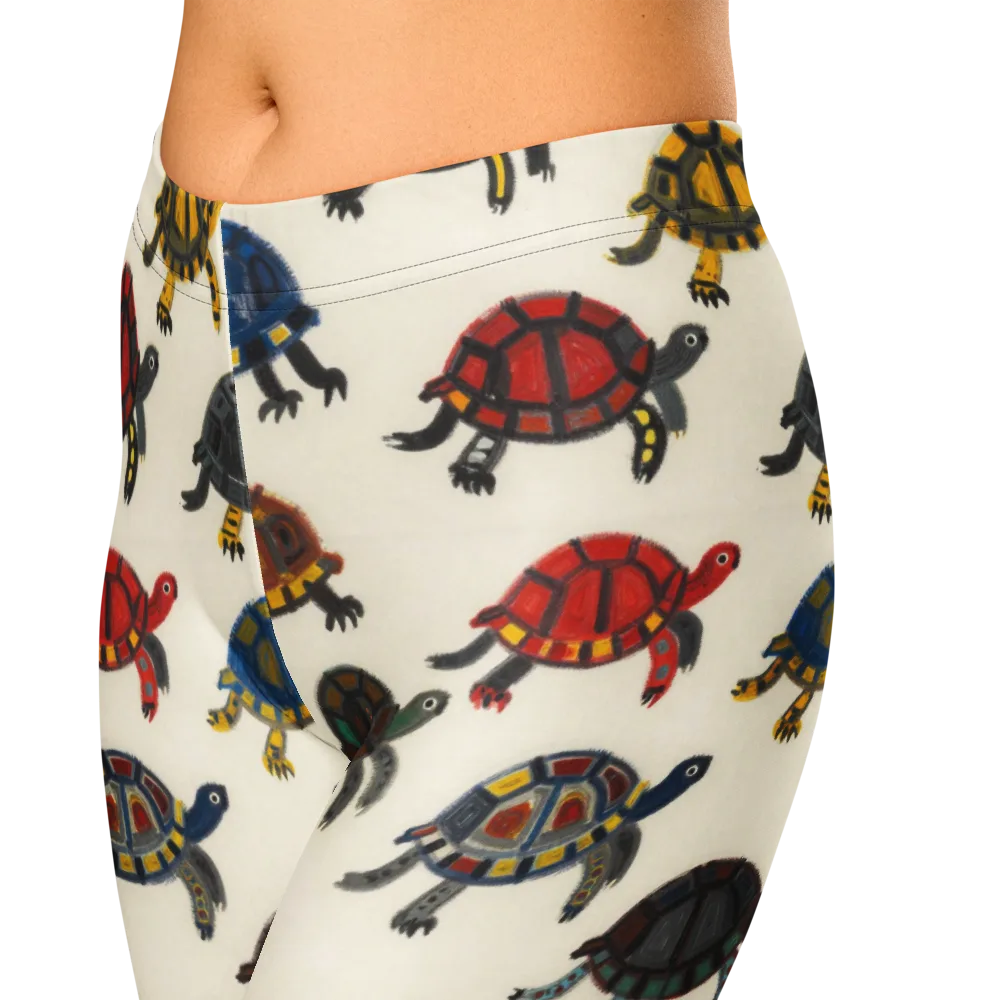 Painted Tortoises on Capri Leggings — Zoomed-in