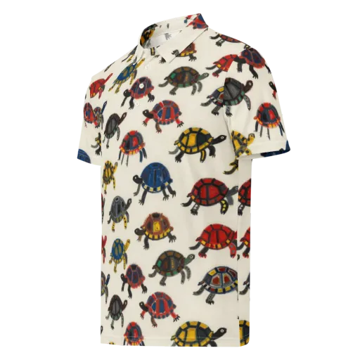 Painted Tortoises on a Men's Slim Fit Polo Shirt
