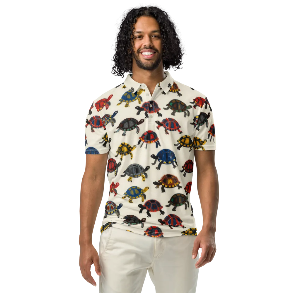 Painted Tortoises on Men's Slim Fit Polo Shirt — Front