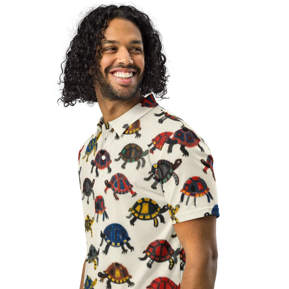 Painted Tortoises on Men's Slim Fit Polo Shirt — Left Front