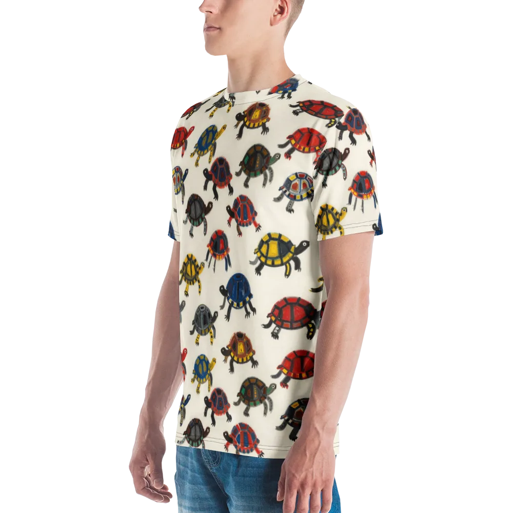 Painted Tortoises on Men's Crew Neck T-Shirt — Left