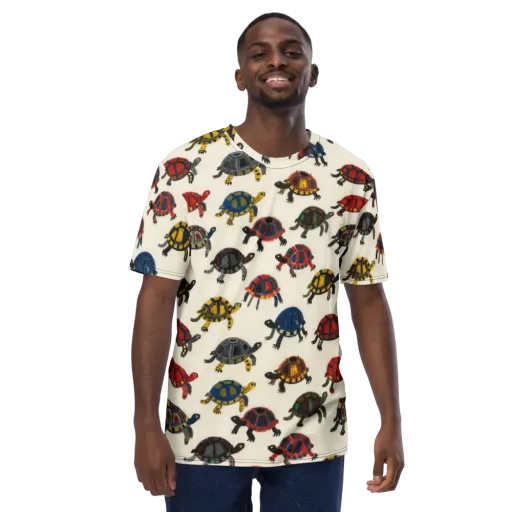 Painted Tortoises on a Men's Crew Neck T-Shirt