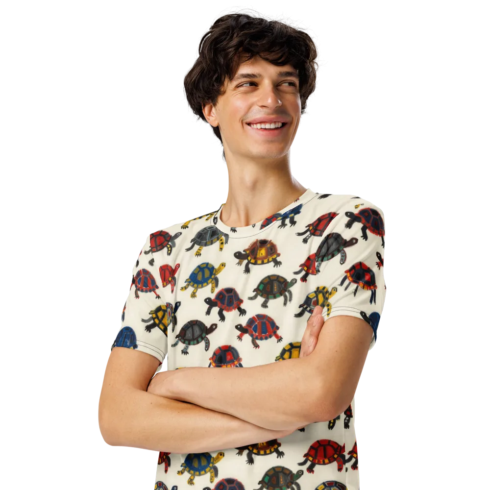 Painted Tortoises on Men's Crew Neck T-Shirt — Left Front