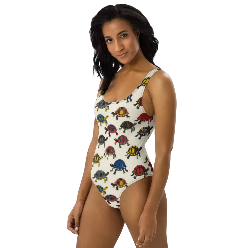 Painted Tortoises on One-Piece Swimsuit — Left