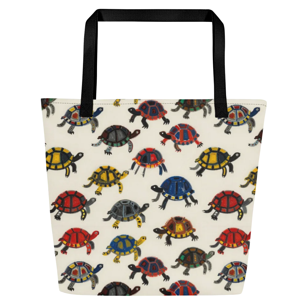 Painted Tortoises on Large Tote Bag W/ Pocket — Front
