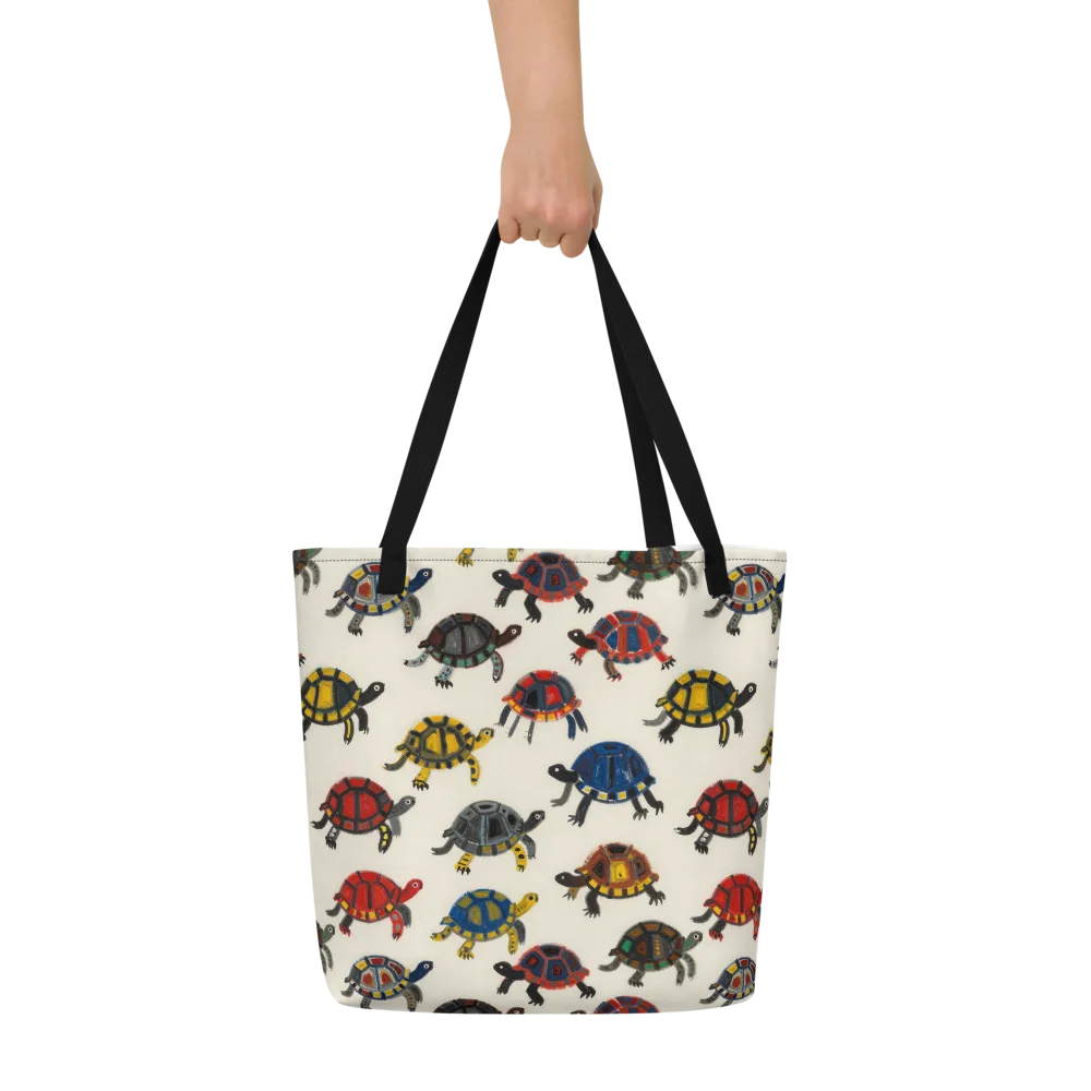 Painted Tortoises on Large Tote Bag W/ Pocket — Front