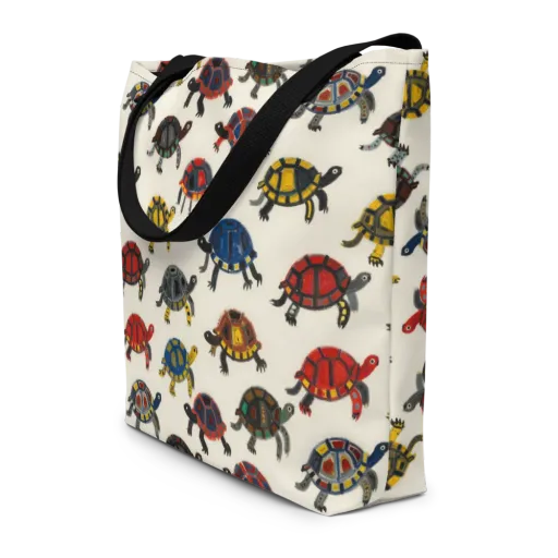 Painted Tortoises on a Large Tote Bag W/ Pocket