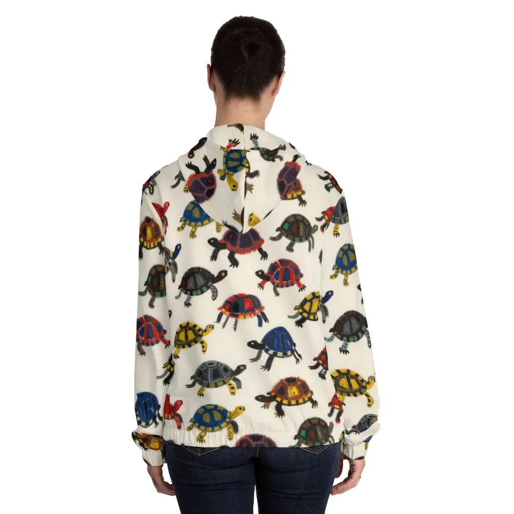 Painted Tortoises on Women's Full-Zip Hoodie — Back On Person