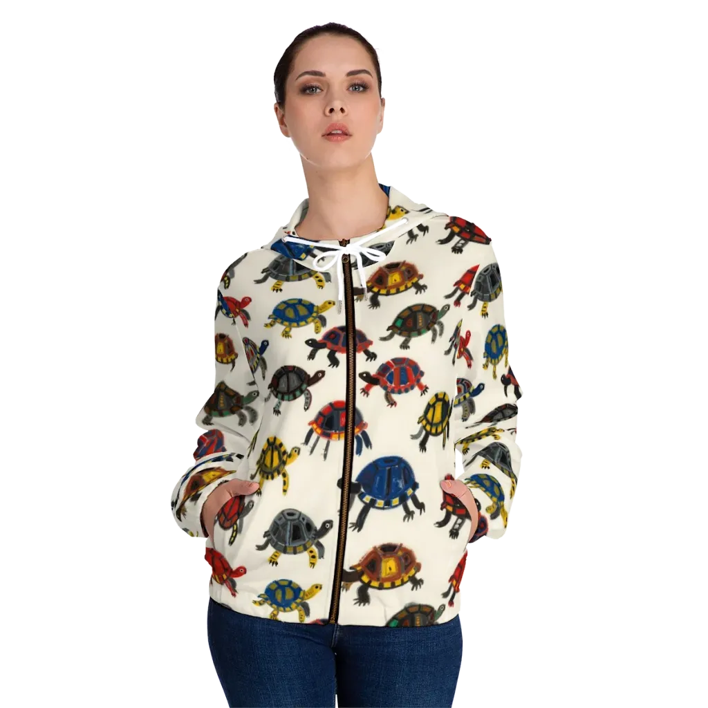 Painted Tortoises on Women's Full-Zip Hoodie — Front On Person