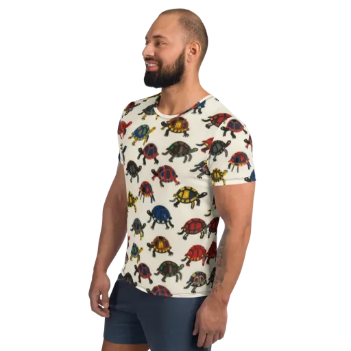 Painted Tortoises on a Men's Athletic T-Shirt