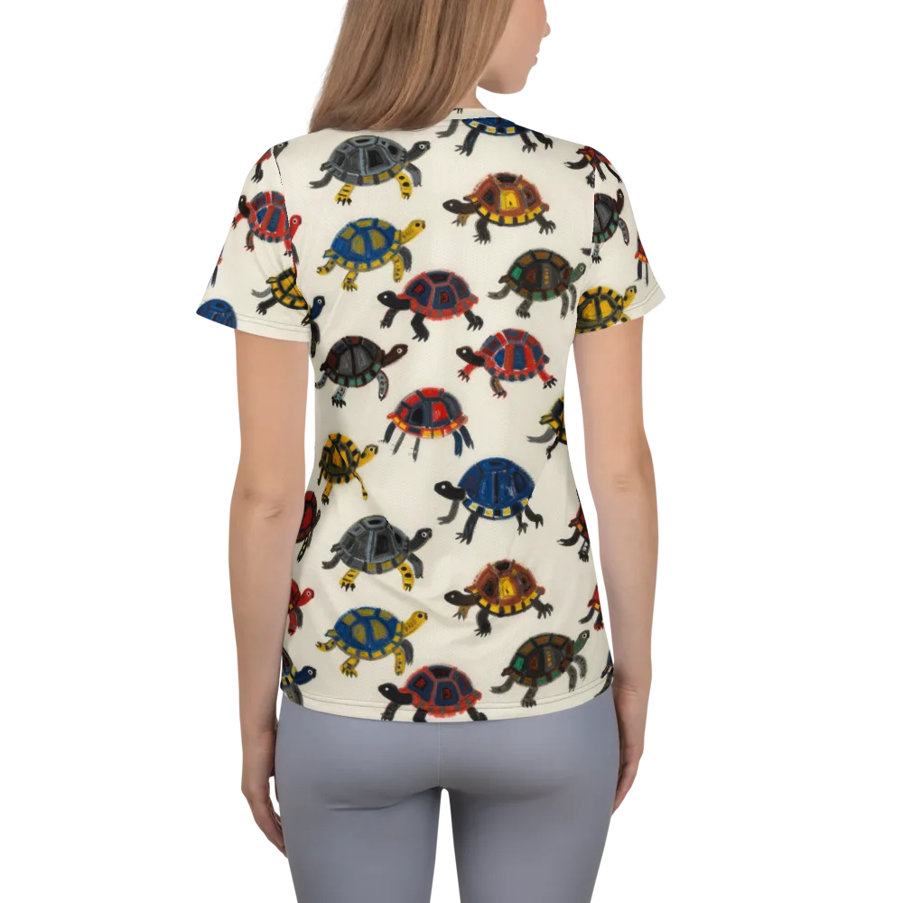 Painted Tortoises on Women's Athletic T-Shirt — Back