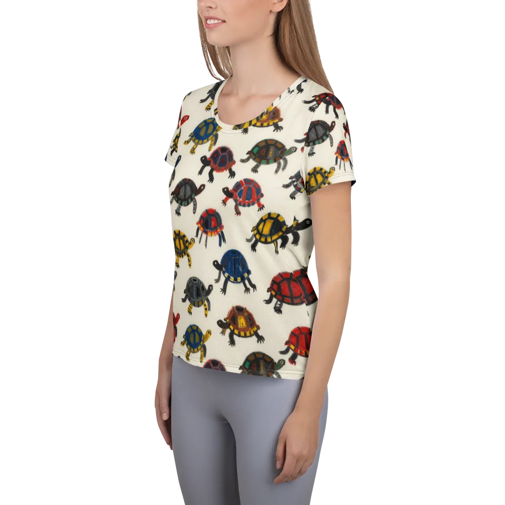 Painted Tortoises on Women's Athletic T-Shirt — Left