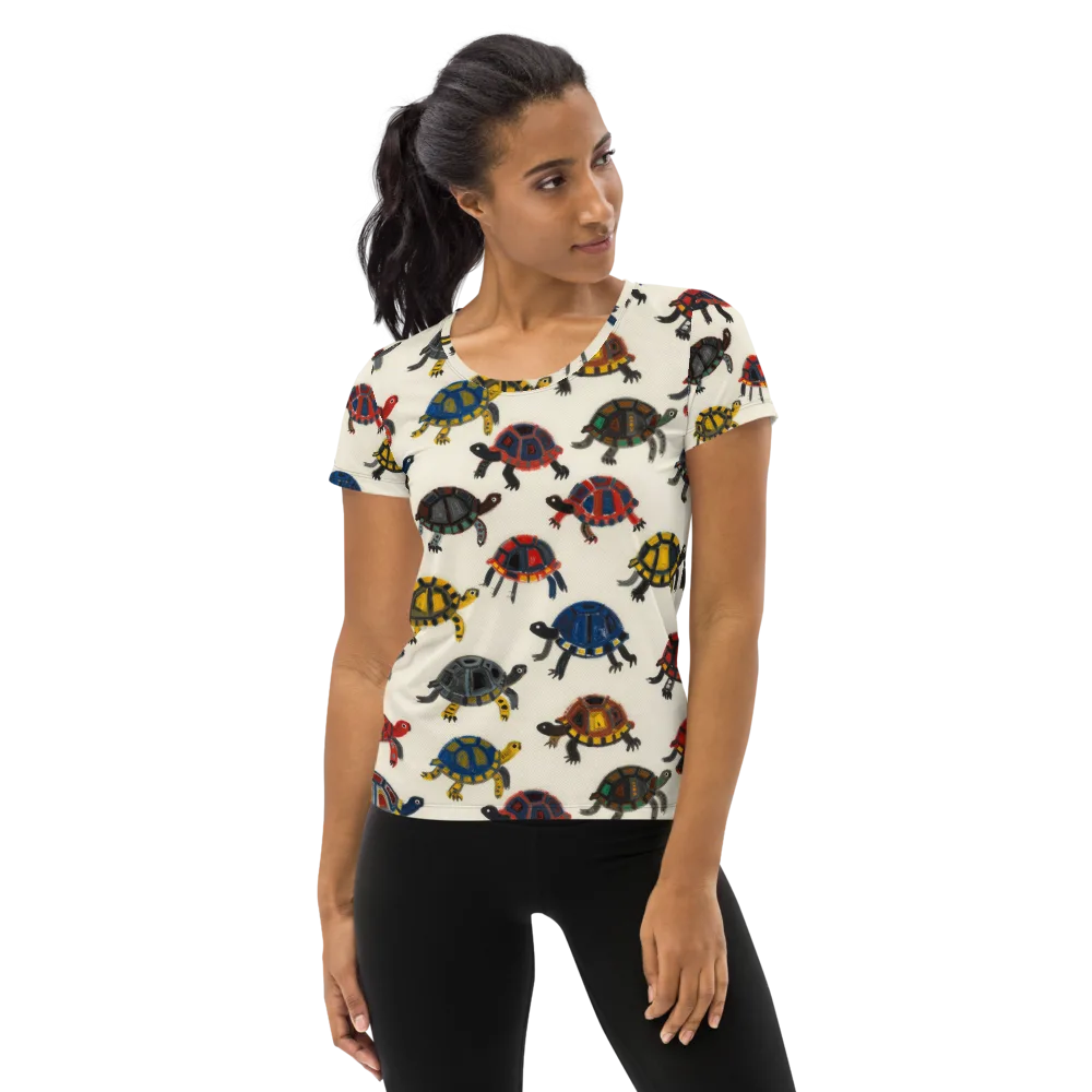 Painted Tortoises on Women's Athletic T-Shirt — Front