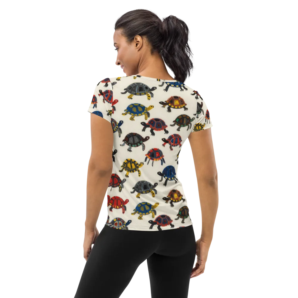 Painted Tortoises on Women's Athletic T-Shirt — Back
