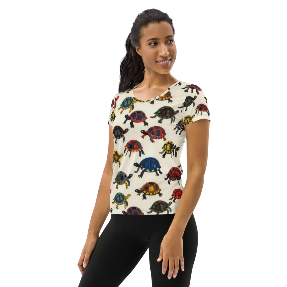 Painted Tortoises on Women's Athletic T-Shirt — Left