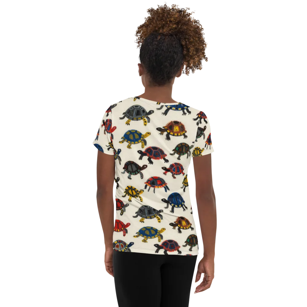 Painted Tortoises on Women's Athletic T-Shirt — Back