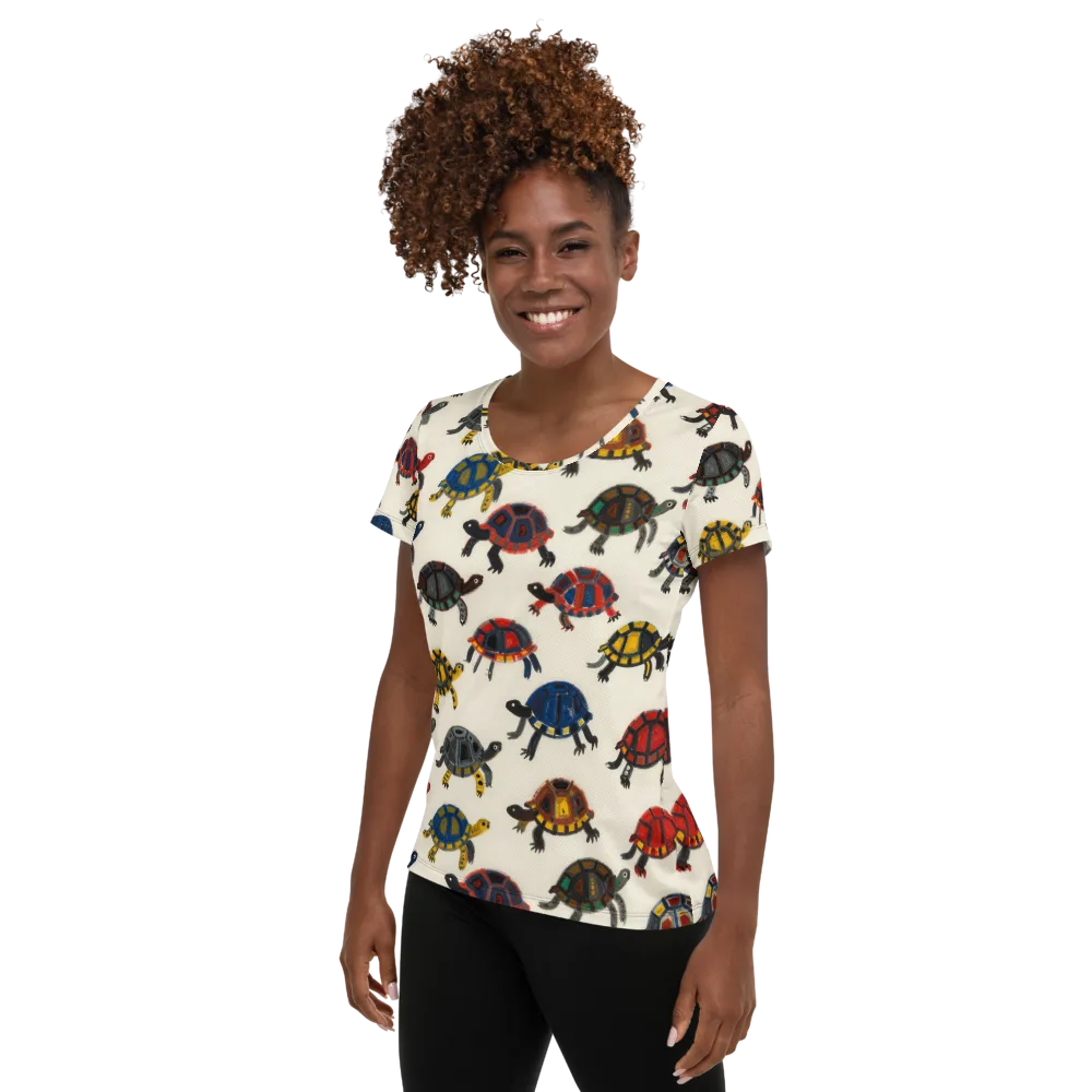 Painted Tortoises on Women's Athletic T-Shirt — Left