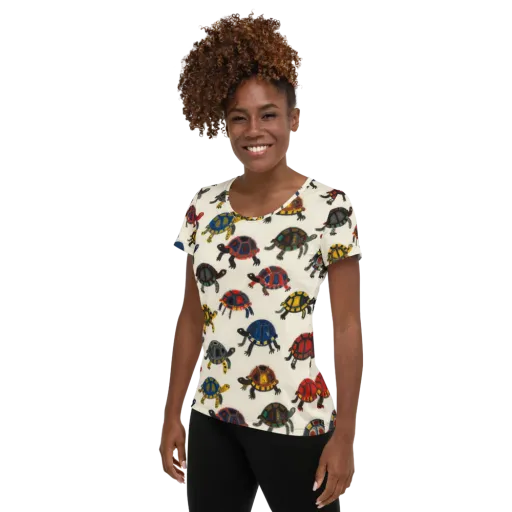 Painted Tortoises on a Women's Athletic T-Shirt