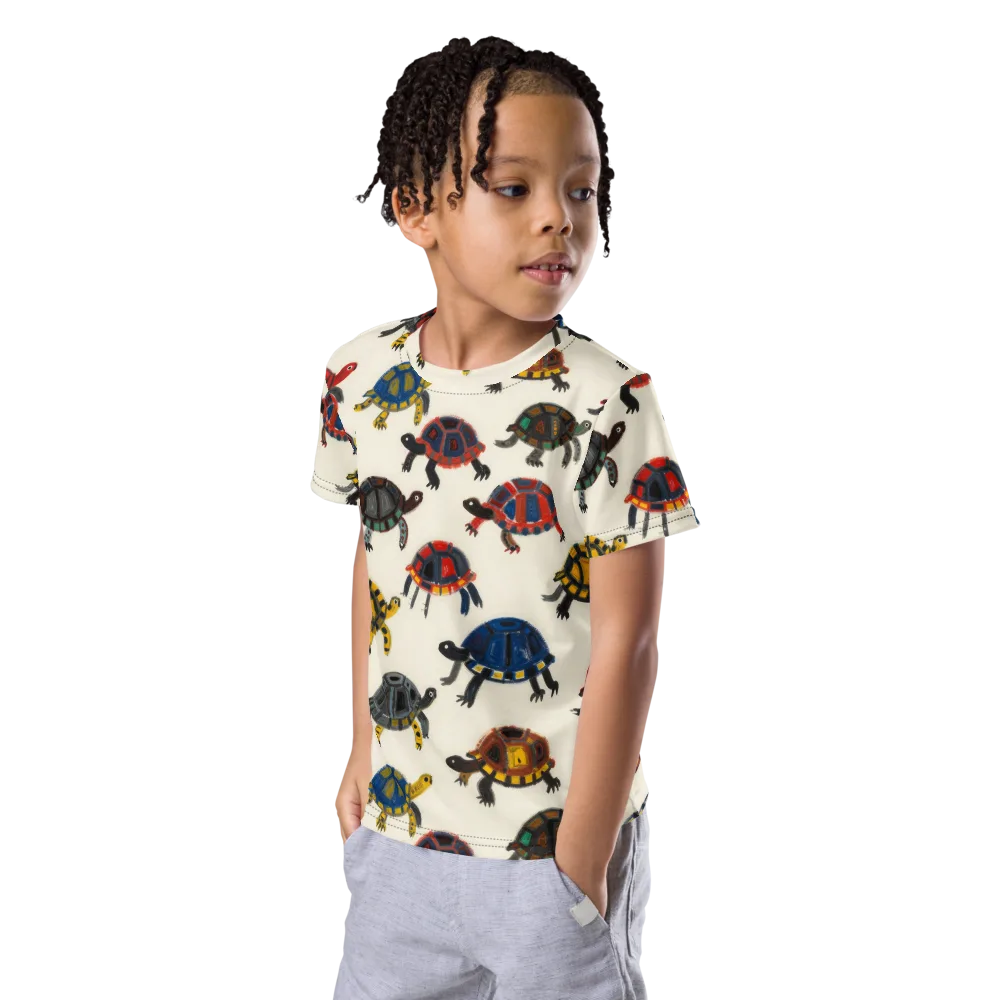 Painted Tortoises on Kids Crew Neck T-Shirt — Left Front