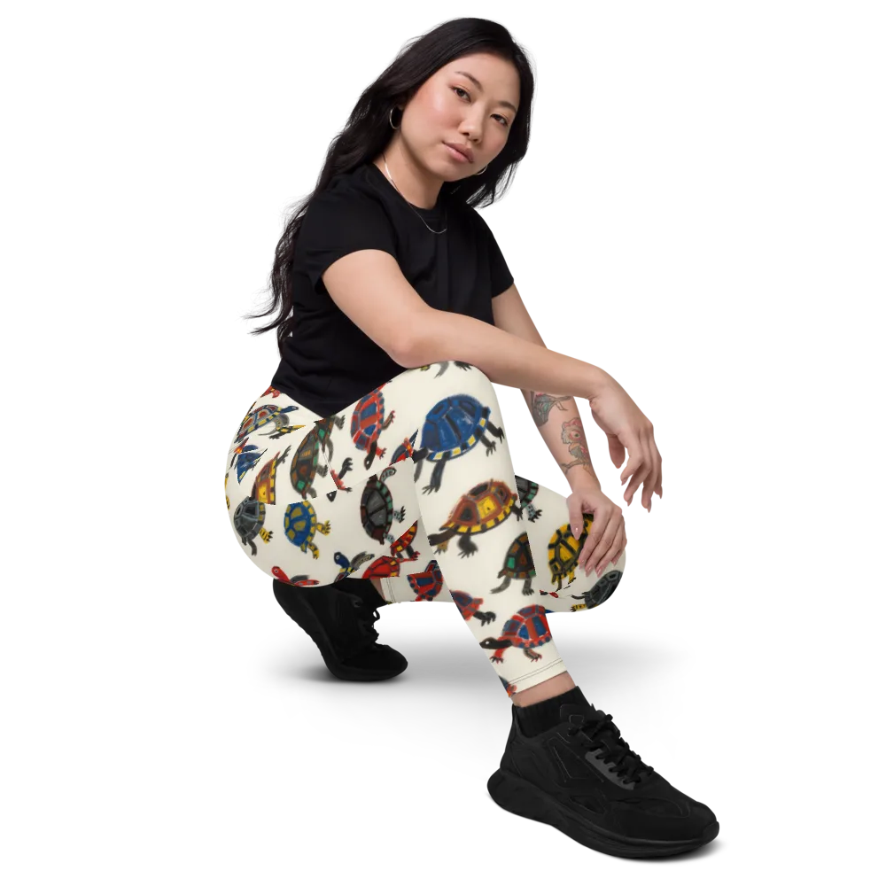 Painted Tortoises on Leggings with Pockets — Right Front