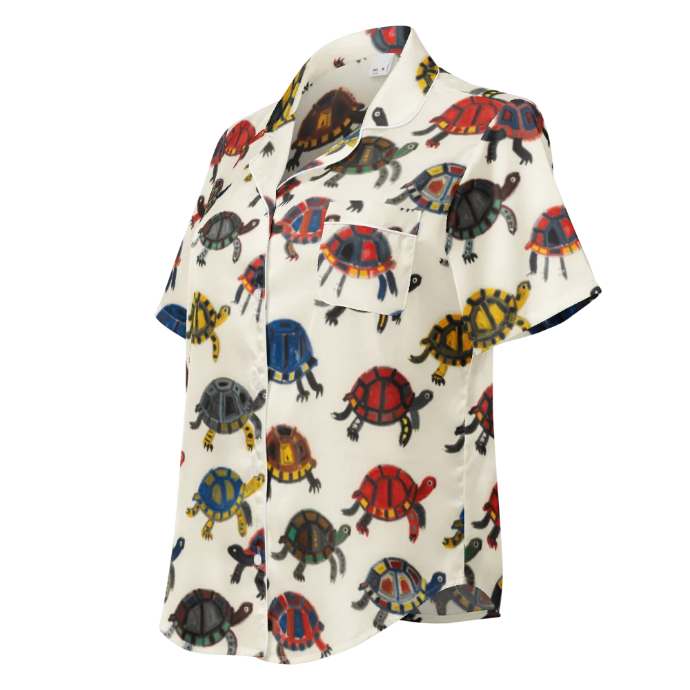 Painted Tortoises on Women's Short Sleeve Pajama Top — Left Front