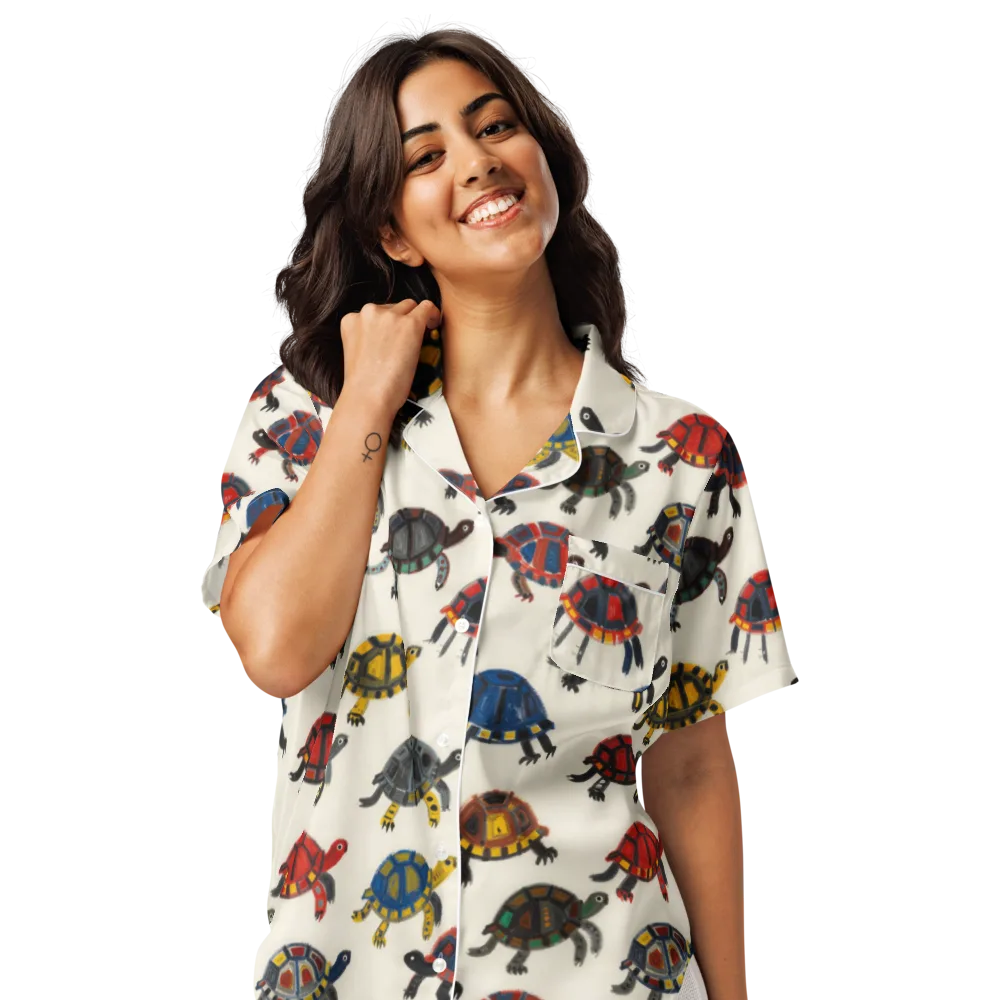 Painted Tortoises on Women's Short Sleeve Pajama Top — Front