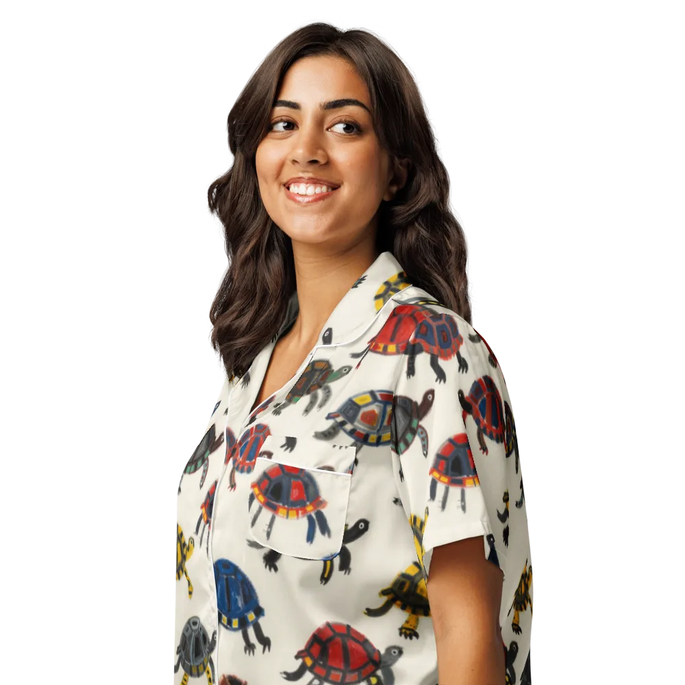 Painted Tortoises on Women's Short Sleeve Pajama Top — Left Front