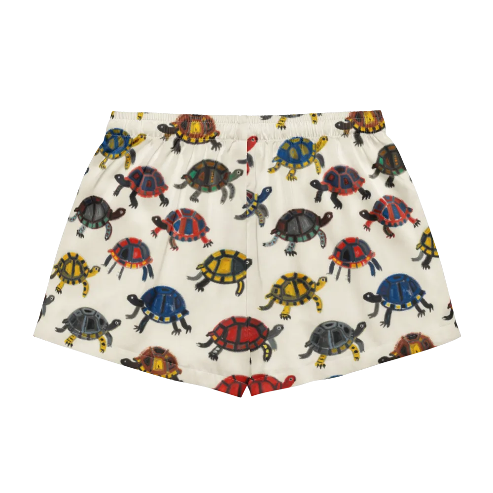 Painted Tortoises on Women's Pajama Shorts — Back