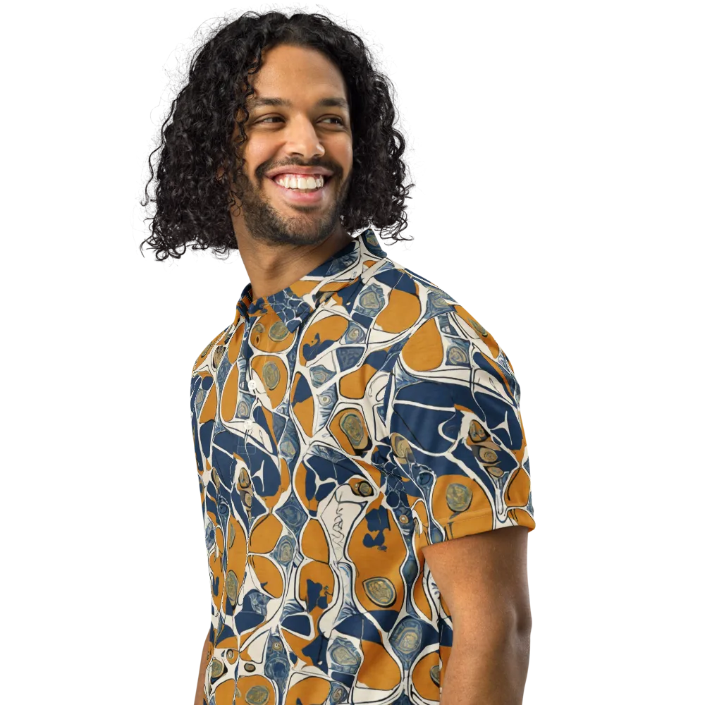 Ochre Tidepool on Men's Slim Fit Polo Shirt — Left Front