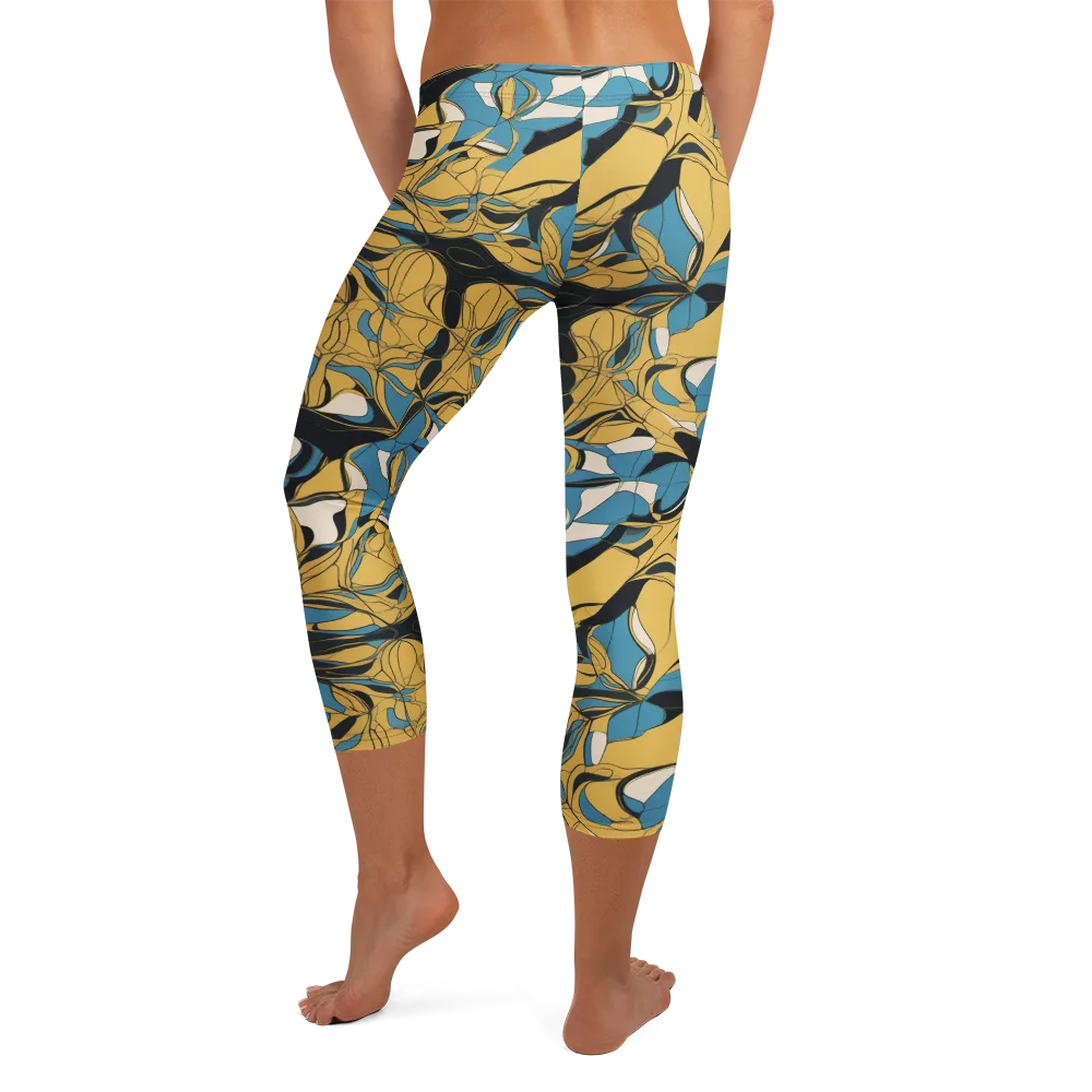 Cobalt Petal Drift on Capri Leggings — Back