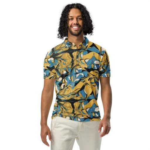 Cobalt Petal Drift on a Men's Slim Fit Polo Shirt