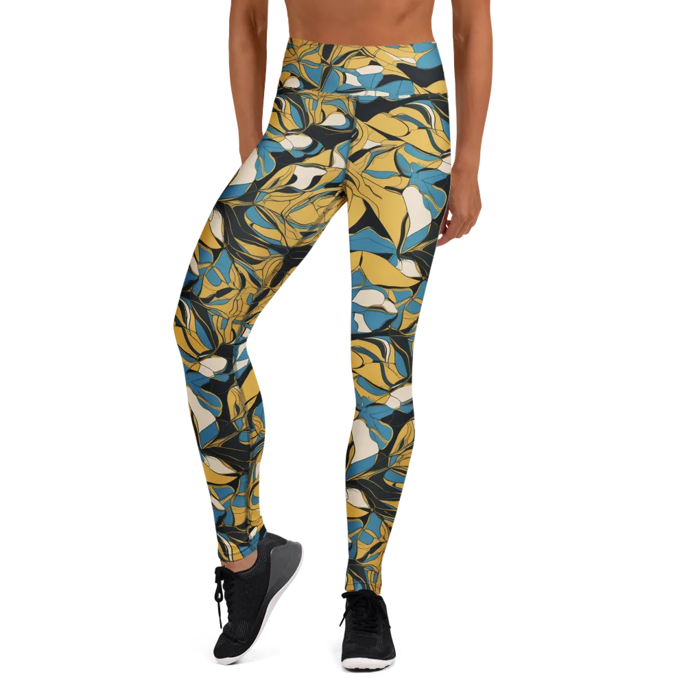 Cobalt Petal Drift on Yoga Leggings — Front