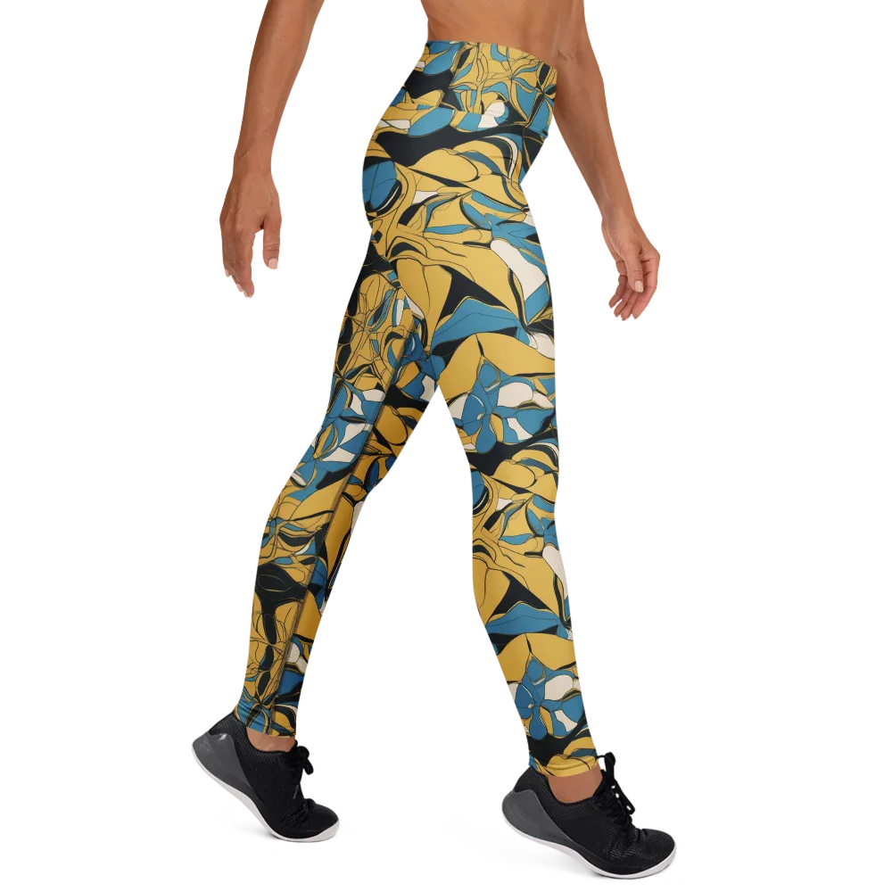 Cobalt Petal Drift on Yoga Leggings — Right