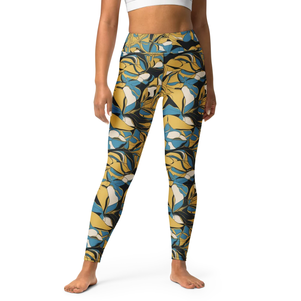 Cobalt Petal Drift on Yoga Leggings — Front