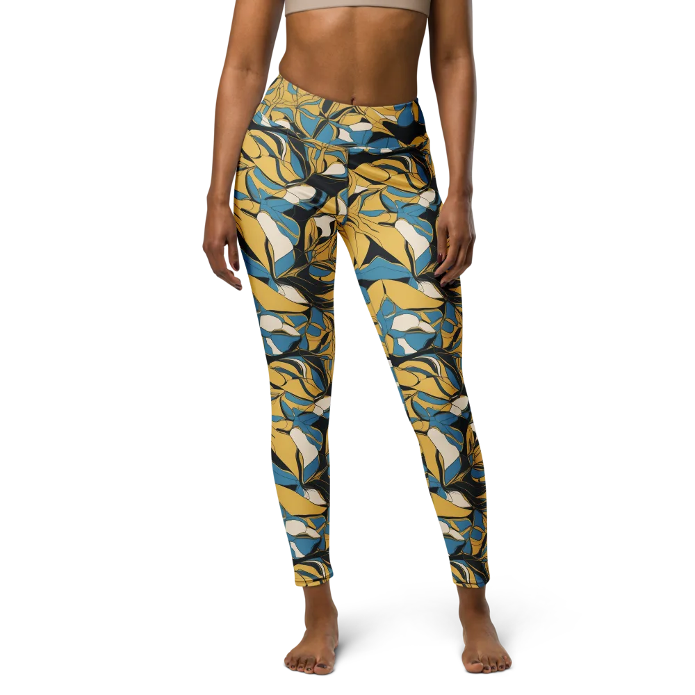Cobalt Petal Drift on Yoga Leggings — Front