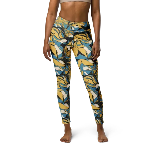 Cobalt Petal Drift on a Yoga Leggings