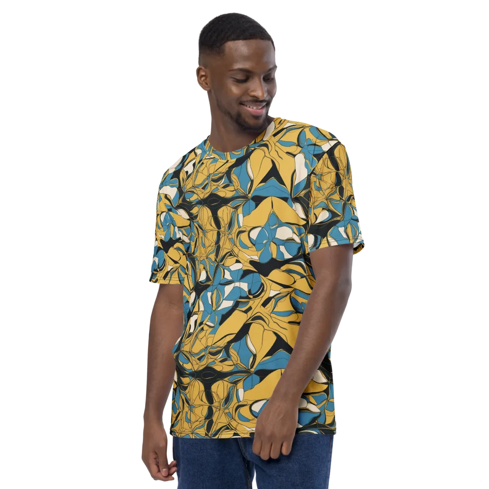 Cobalt Petal Drift on Men's Crew Neck T-Shirt — Left