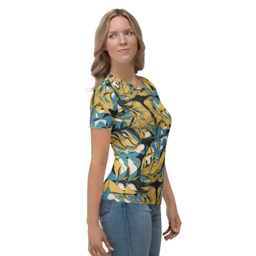 Cobalt Petal Drift on a Women's Crew Neck T-Shirt
