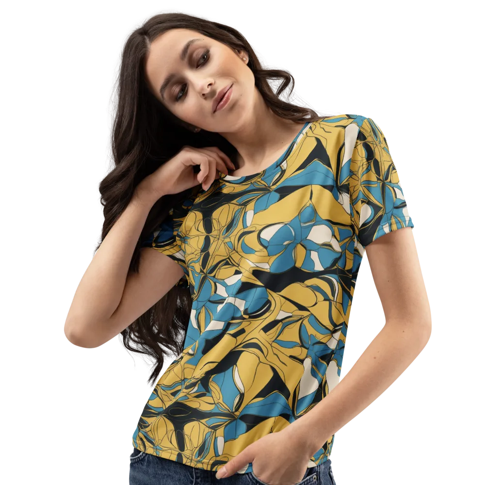 Cobalt Petal Drift on Women's Crew Neck T-Shirt — Left Front