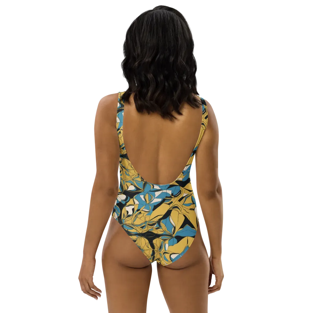 Cobalt Petal Drift on One-Piece Swimsuit — Back
