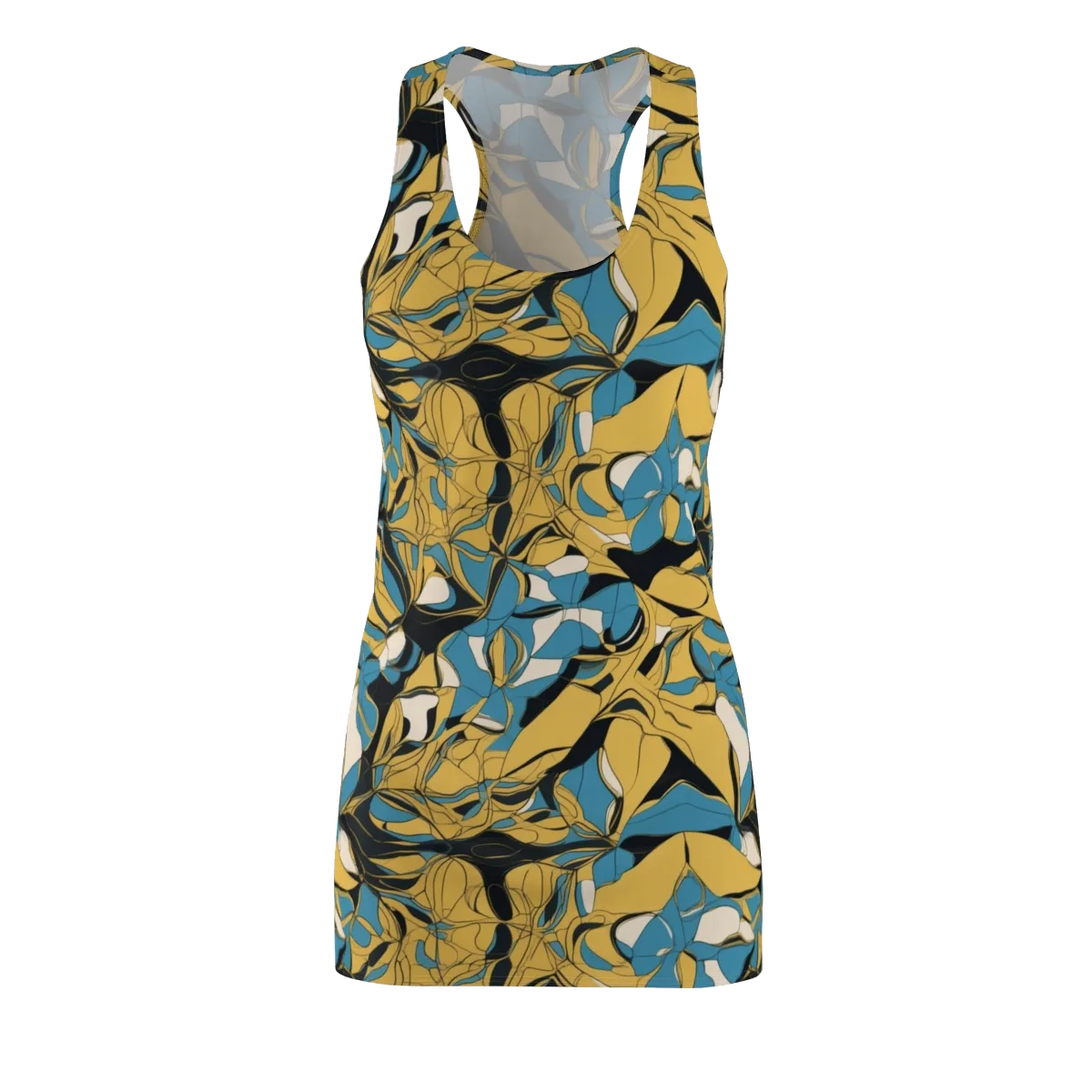Cobalt Petal Drift on Racerback Dress — Front