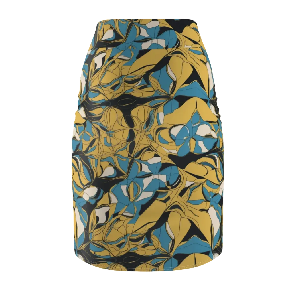 Cobalt Petal Drift on Pencil Skirt — Back