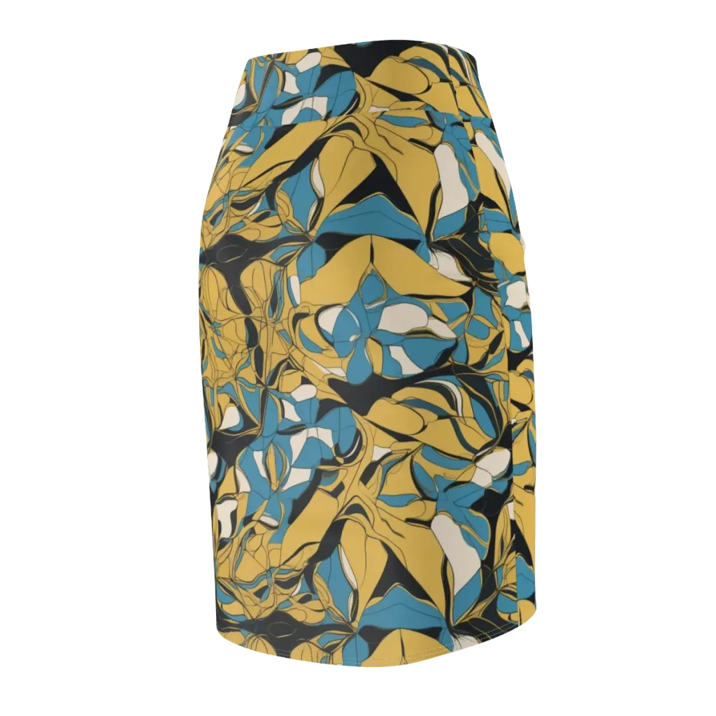 Cobalt Petal Drift on Pencil Skirt — Back Side